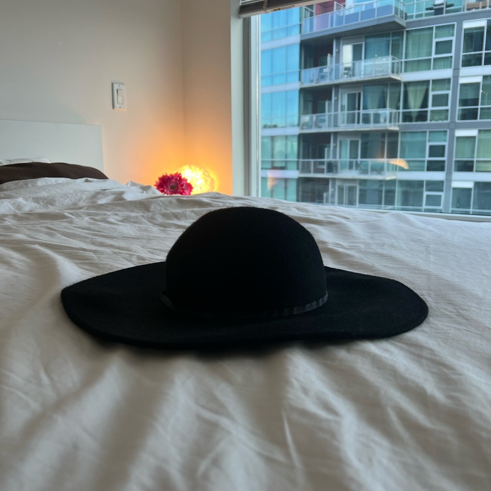 Topshop Black 100% Wool Wide Brim Fedora Hat XS - Picture 4 of 6
